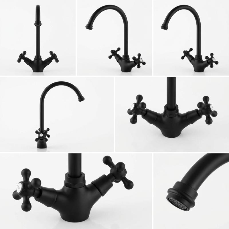 Aquanello Heritage Ascot Klassieke Keuken Nostalgische Keukenkraan Zwart met Ronde Uitlop BL-4003-HA